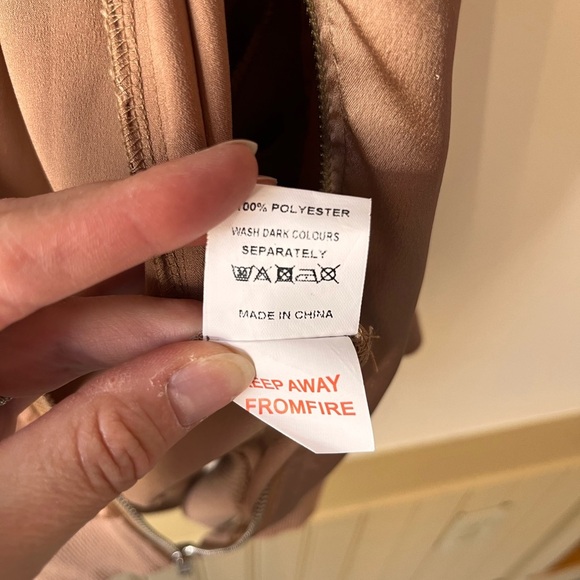 Carli Bybel Missguided Lace Up Arm Satin Long Bomber Jacket Tan Sz 8 Relaxed Fit - Picture 11 of 13